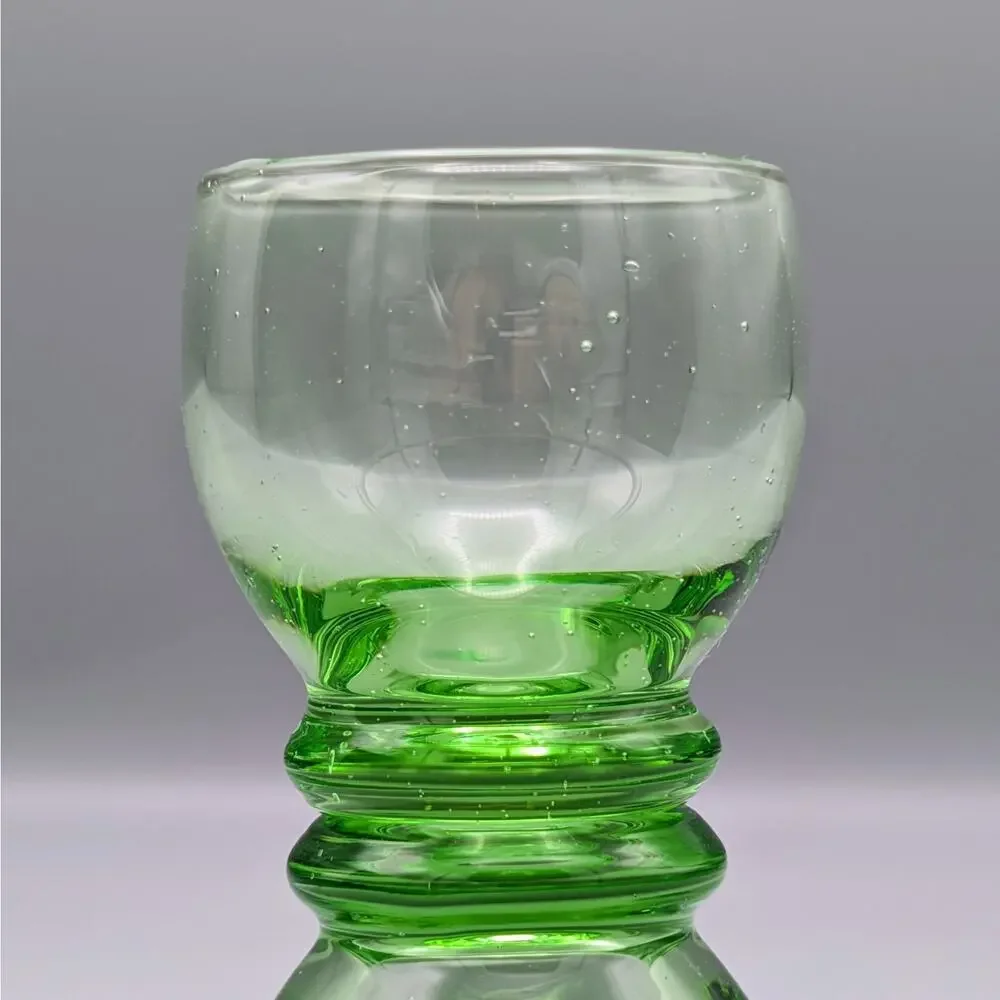 Set of 4 Vintage Green Glass Footed Shot Glasses / Cordials